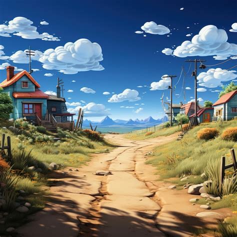 Premium AI Image | a painting of a road with houses in the background.