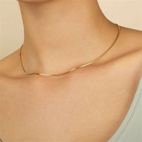 Silver Box Chain Necklace Jo Gold In Thin Chain Necklace Gold