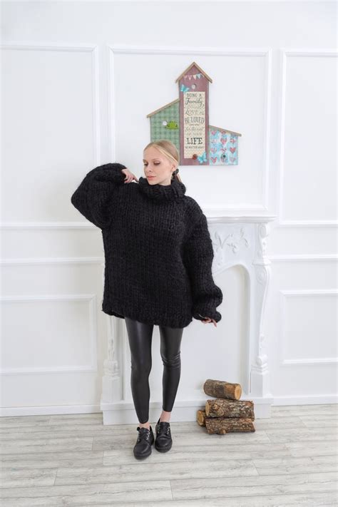 Pull 10 mèches Black Mohair Pull à col roulé En mohair Etsy France