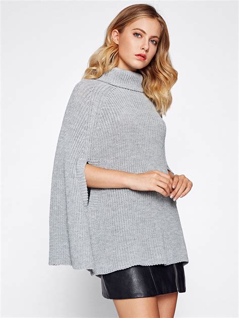 Roll Neck Poncho Jumper With Arm Hole Shein Sheinside Stylish