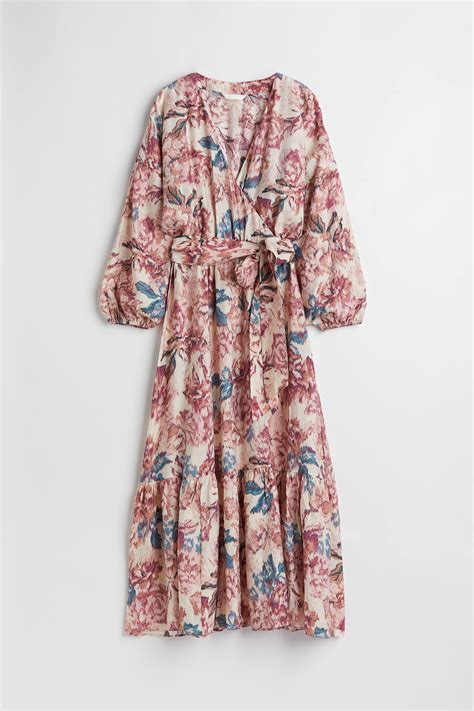 Long Wrap Dress Light Beige Floral Ladies Handm Gb