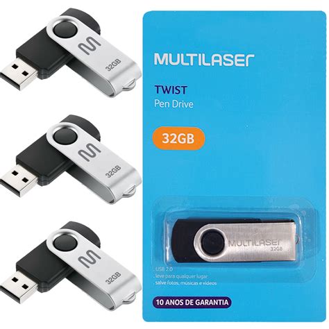 Kit Pendrive Multilaser Gb Preto Atacado Twist Pd Alta