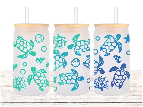 Sea Turtles 16oz Libbey Glass Wrap Can Glass Svg Sublimation Design