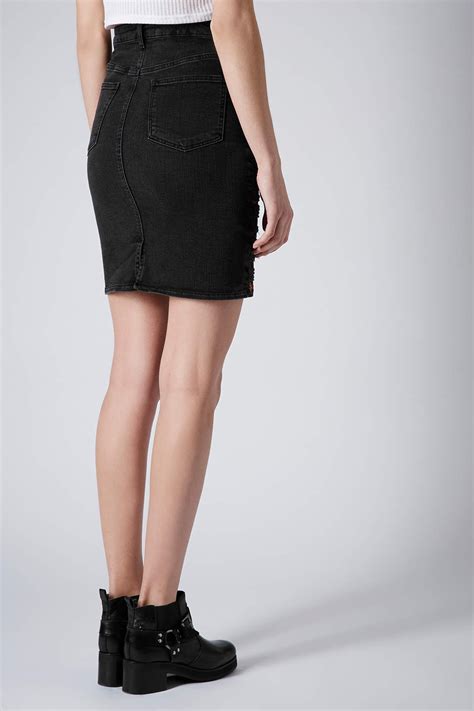 Lyst Topshop Moto Embroidered Denim Skirt In Black