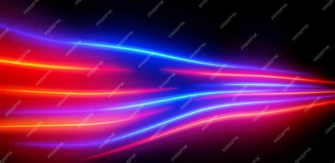 Абстрактные красные и синие неоновые световые полосы, изолированные на ...