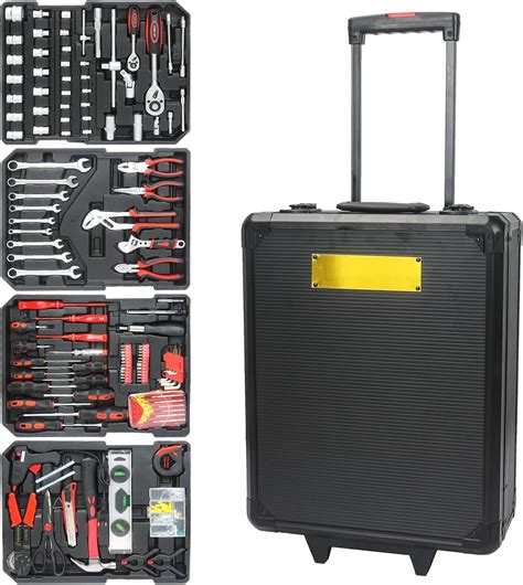 Black Hand Tool Box With Layers Of Toolset Aluminum Trolley Case Tool