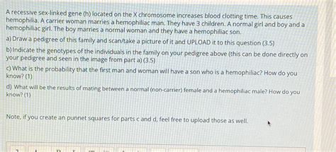 Solved A Recessive Sex Linked Gene H Located On The X Chegg
