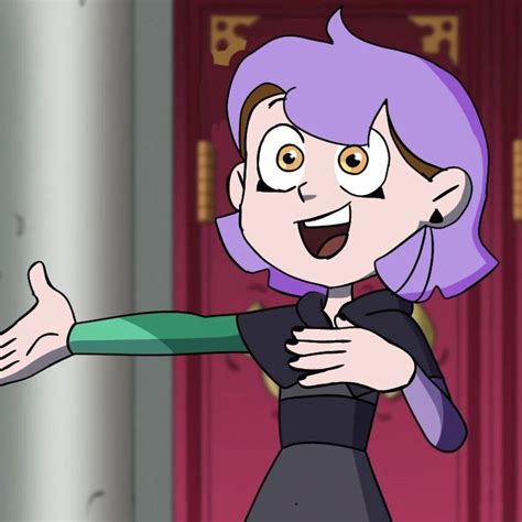 An Animated Woman With Purple Hair And Black Dress Holding Onto A Green