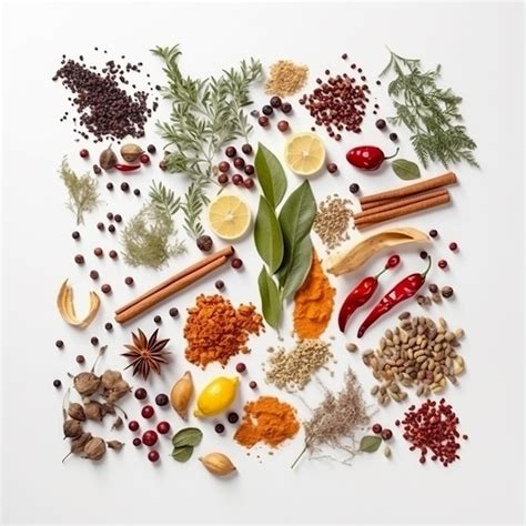 Premium AI Image Assortment Of Culinary Spices And Herbs On A White