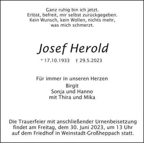 Traueranzeigen Von Josef Herold Stuttgart Gedenkt De