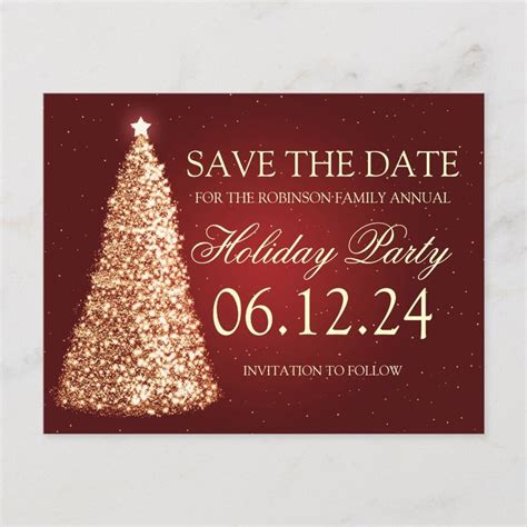 Elegant Holiday Party Save The Date Gold Red Announcement Postcard