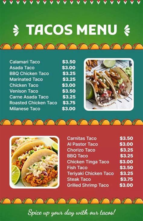 Tacos Menu Templates Customize And Download Free