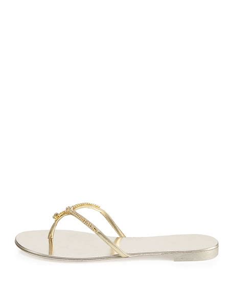 Giuseppe Zanotti Metallic Crystal Thong Sandal Gold