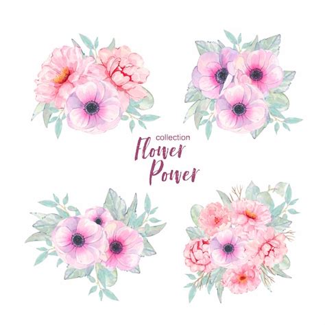 Free Vector Watercolor Hand Painted Flower Pink Anemone And Peony