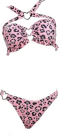 Amazon Meowcos Women S Bikini Sets Halter Top And Panty Bottom Unique Skull Leopard Print