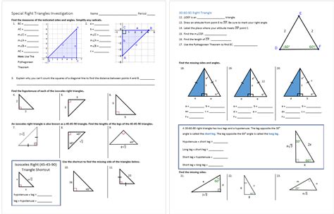 Special Right Triangles Worksheet 30 60 90 Printable Word Searches