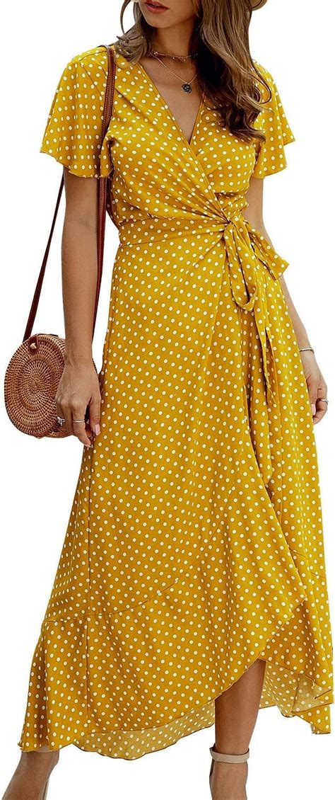 Minetom Robe Polka Dot Col V Fleur Manches Courtes Imprim Floral