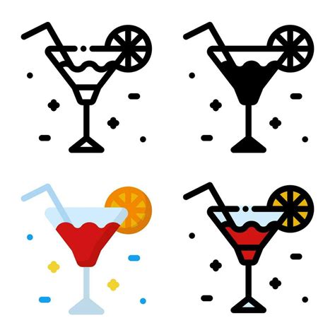 Cocktail Icon Set Colorful Cartoon Cocktail Icon Cocktail Glass With