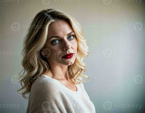 AI Generated Photo Of Beautiful Middle Aged Woman With Blonde Hair In Bedroom Generative AI