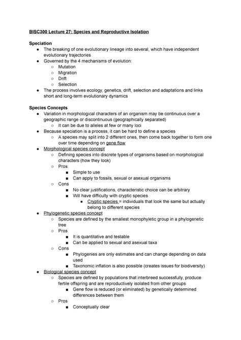 BISC300 Lecture 27 Species And Reproductive Isolation BISC300 Lecture