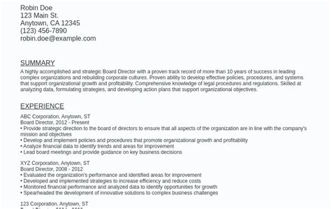 Board director/Board of Directors Resume Sample Template (Free)