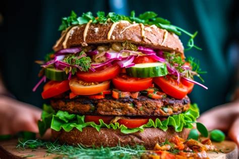 Premium Ai Image Vegan Burger With Vegetables Generative Ai