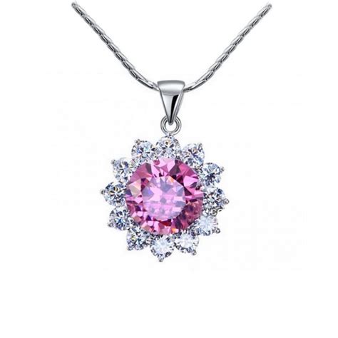 Collier Pendentif Fleur Cristal Rose