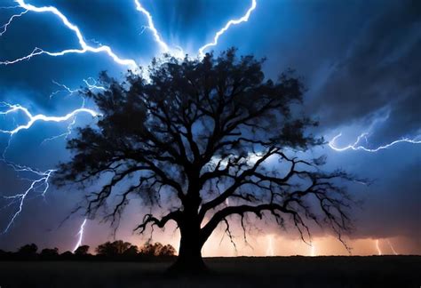 Premium Photo | A tree with lightning strikes and a lightning bolt