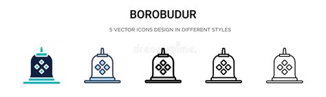 Icono Borobudur En El Contorno De Línea Delgada Y Estilo De Trazo