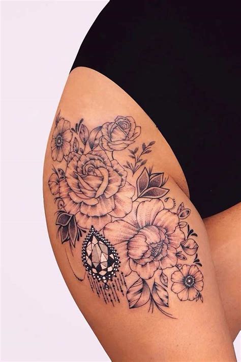 Upper Thigh Tattoos Roses