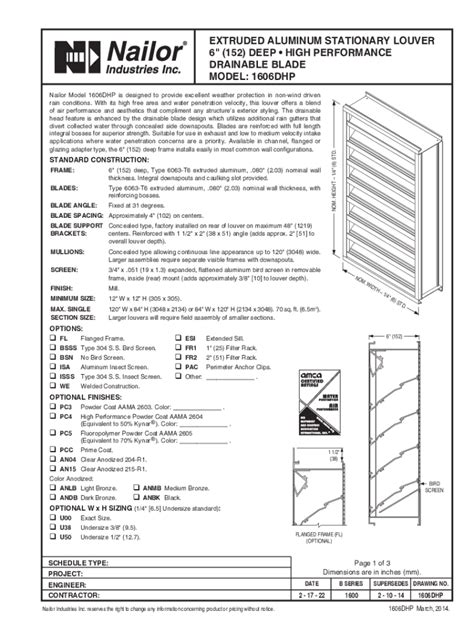 Fillable Online Submittal Model Dhp Extruded Aluminum Stationary