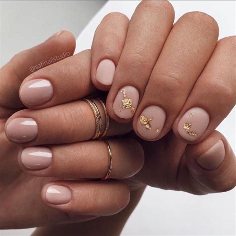 Simple Nude Nails With Gold Leaf