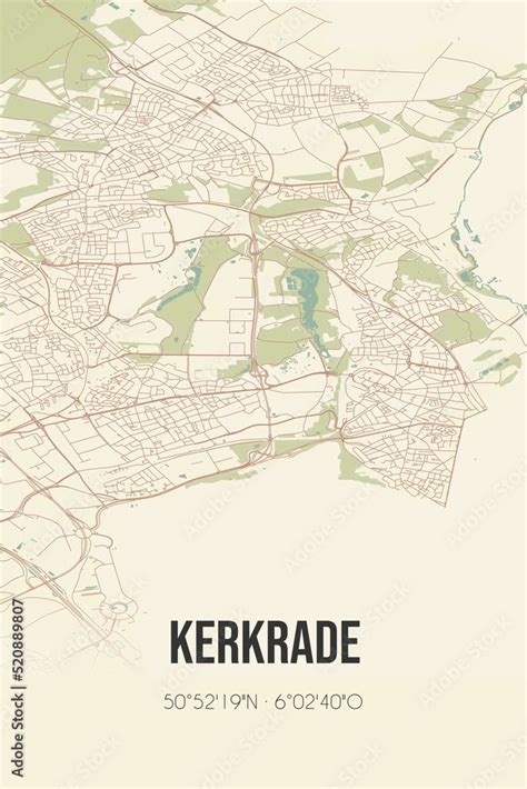 Retro Dutch City Map Of Kerkrade Located In Limburg Vintage Street Map