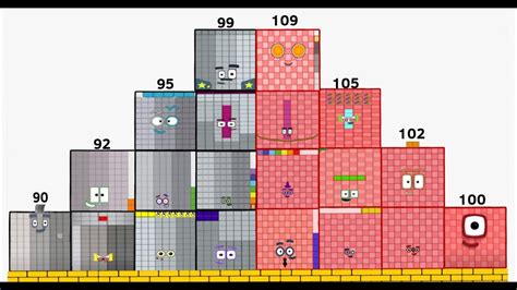 Numberblocks Square 90 To 99 And 100 To 109 In The Shape Of A Pyramid