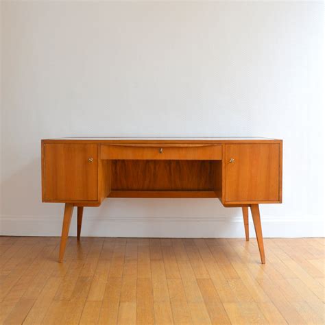 Grand Bureau Scandinave Pieds Compas 1960 Teck Vintage