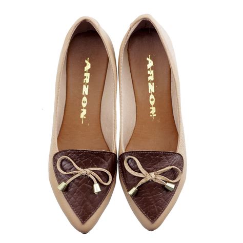 Sapatilha De Couro Bico Fino Nude Chocolate