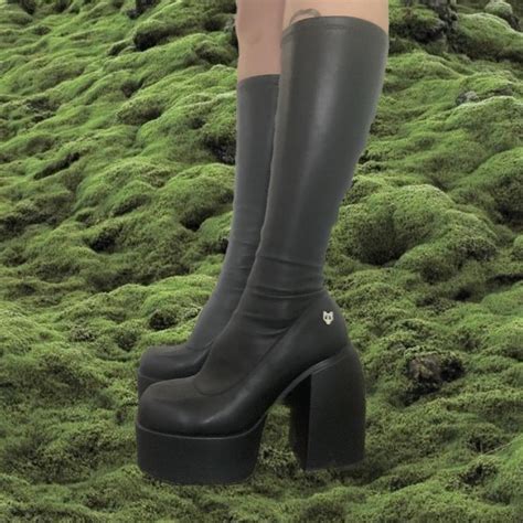 Naked Wolfe Vegan Leather Spice Black Stretch Boots Depop