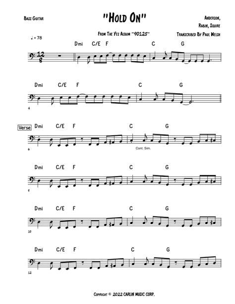 Hold On Arr P Welsh By Yes Sheet Music For Instrumental Solo At