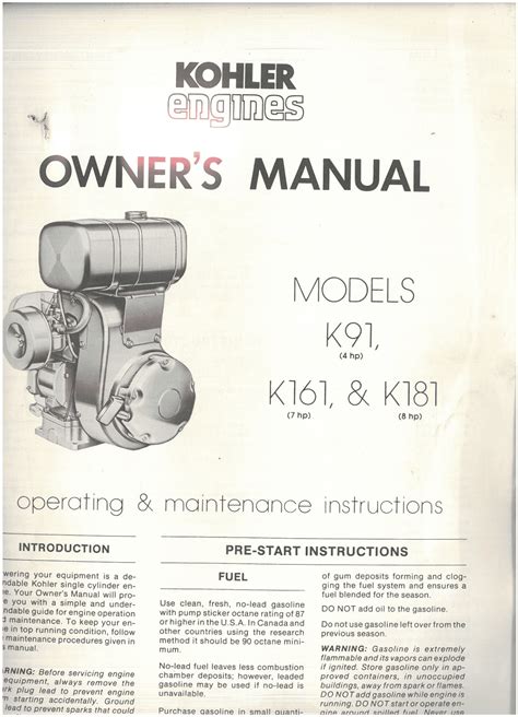 Kohler Engine K91 K161 K181 Operators Manual