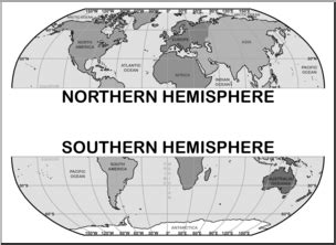 Clip Art World Map Northern And Southern Hemispheres Grayscale Abcteach