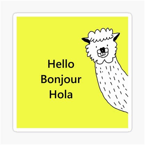 Funny Joyful Happy Smiling Alpaca Hello Bonjour Hola Greeting Cartoon