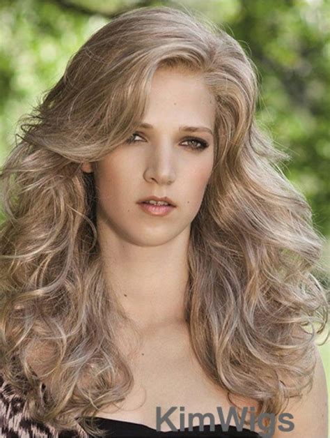 Designed Blonde Long Without Bangs Wavy Glueless Lace Front Wigs