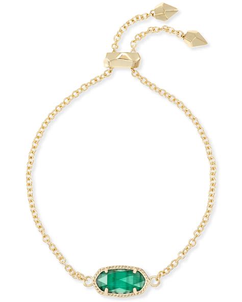 Elaina Gold Adjustable Chain Bracelet In Emerald Cats Eye Kendra Scott