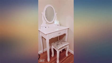 Mecor Vanity Table Set Makeup Table With 3 Drawersoval Mirrorwood