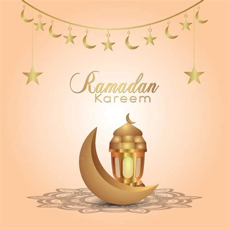 Ramadan Kareem Invitation Greeting Card With Creative Gold Lantern And