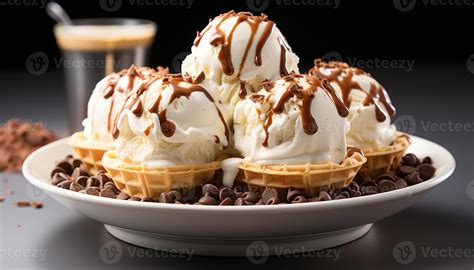 Ai Generated Homemade Ice Cream Sundae On Wooden Table Indulgent And Refreshing Generated By Ai