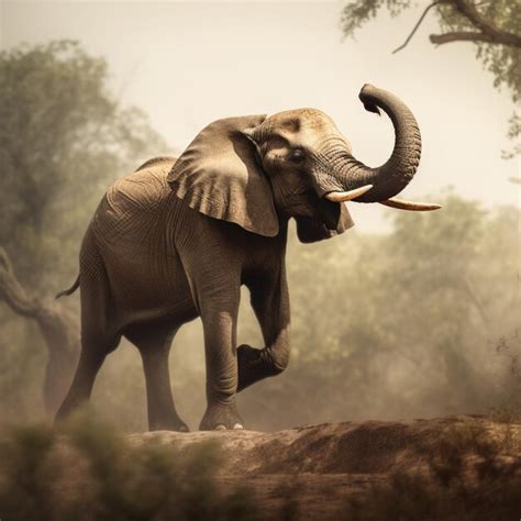 Premium AI Image | An elephant with a trunk up in the air