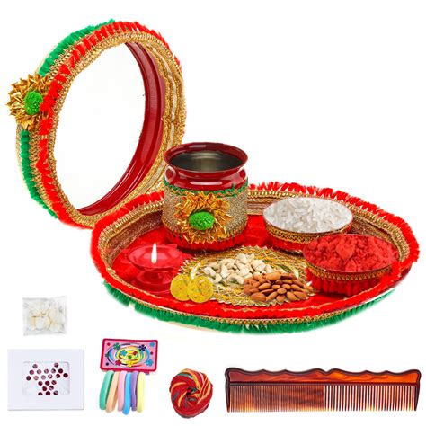 Buy Hathkaam Karwa Chauth Set Of Pieces Indian Designer Pooja Thali