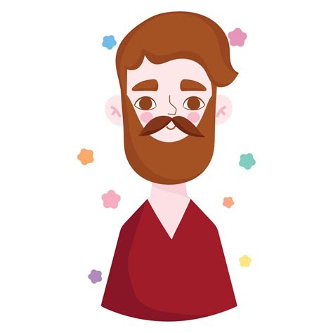 homme barbu avec avatar de caractère portrait moustache en dessin animé