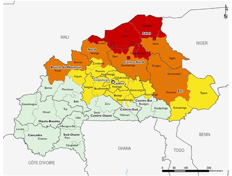 Map of Burkina Faso food insecurity (June 2022, source: FEWSNET
